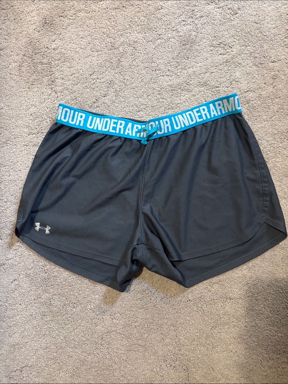 Under Armour Black Athletic Shorts with Teal Branded Waistband